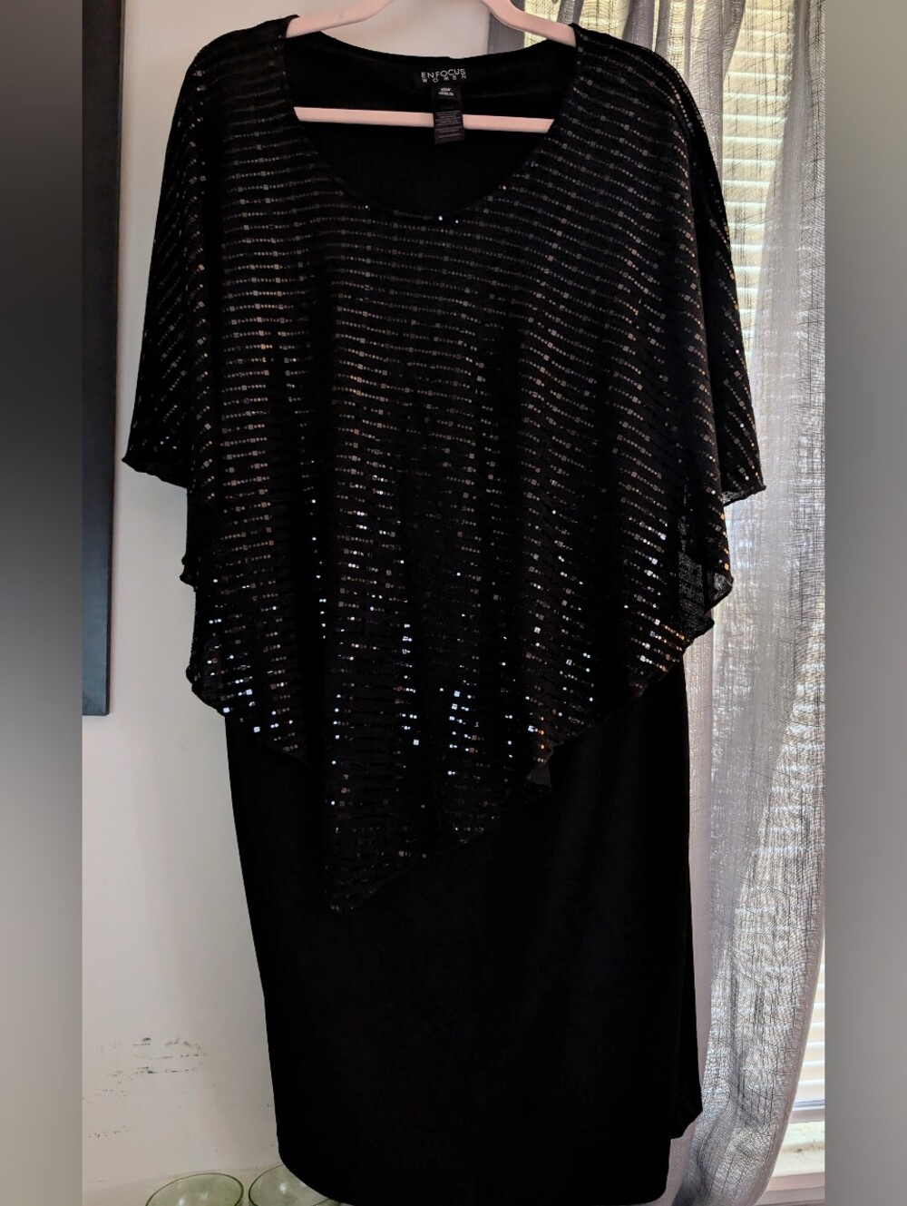 Enfocus Vintage Layered Black Sequin Dress Size 18W
